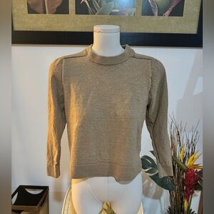 Talbots Women's Sweater Petite M/P Cropped Pure Merino Wool Roman Coffee Color